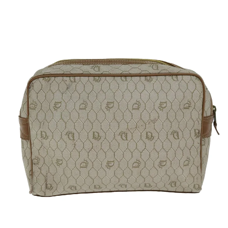 Christian Dior handbags with a back - pocket for quick storageCHRISTIAN DIOR Honeycomb Canvas Clutch Bag PVC Leather Beige Auth bs14478