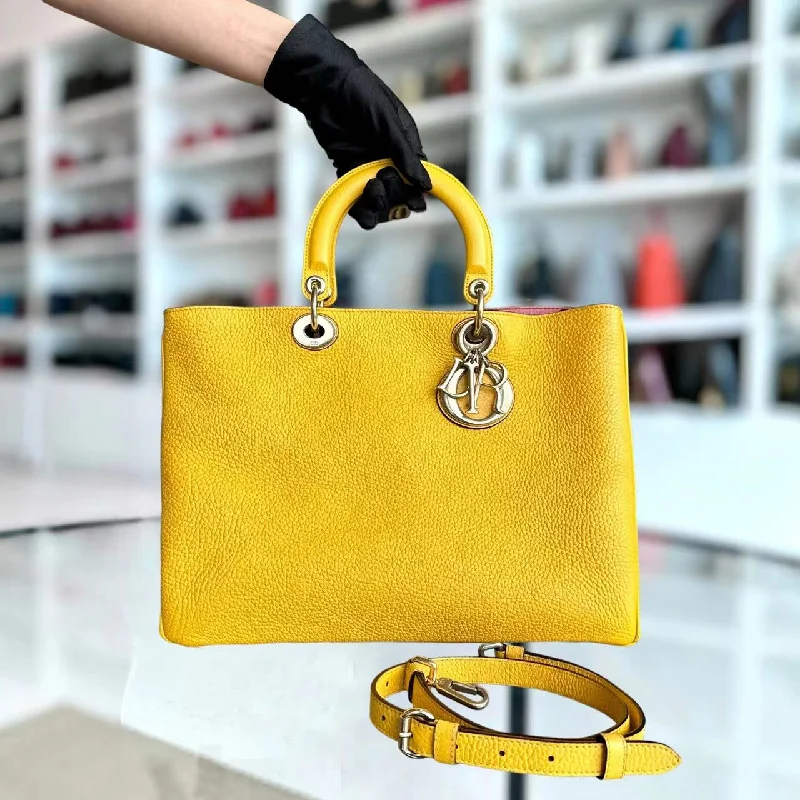 Christian Dior bags with a detachable coin purse insideDiorissimo Medium 31CM Grained Calfskin Yellow GHW