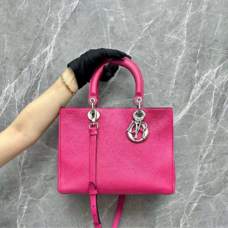 Stylish Christian Dior shoulder bags with a tassel - adorned zipperDiorissimo Medium Lady Pebbled Calfskin Leather Pink SHW