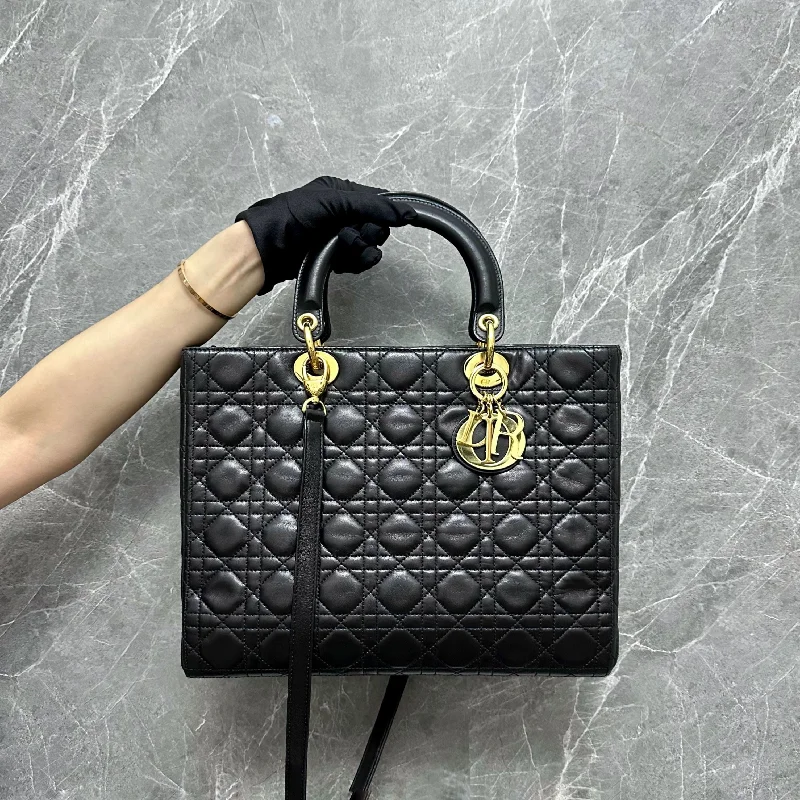 High - fashion Christian Dior bags with a geometric patternLady Large Vintage Lambskin Black GHW