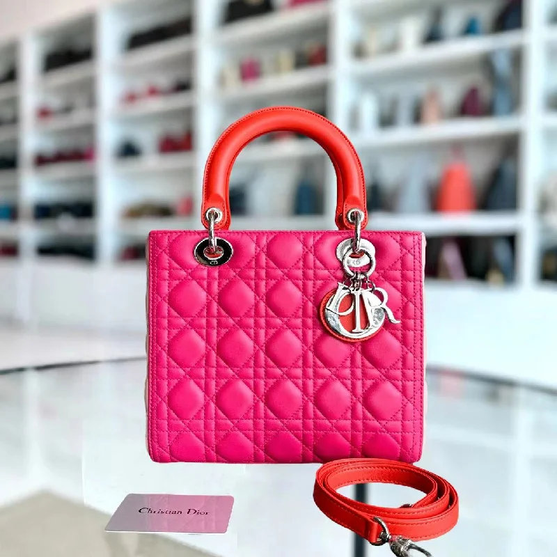 Christian Dior crossbody bags with a front - flap pocket for easy accessLady Medium Cannage Lambskin Tri-Color Pink Orange SHW