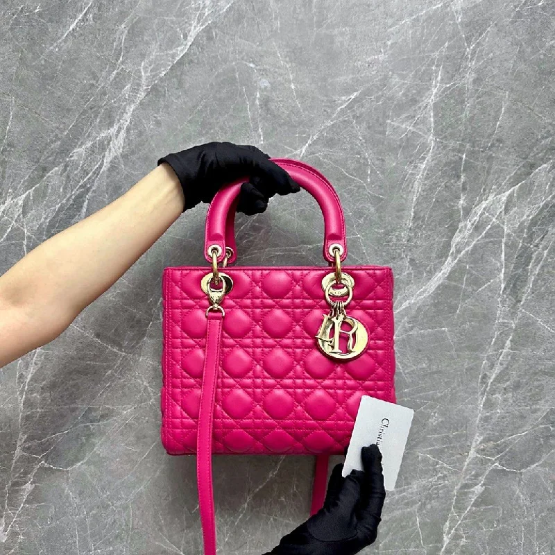 Christian Dior bags with a quilted pattern and gold - toned hardwareLady Medium Lambskin Barbie Pink GHW