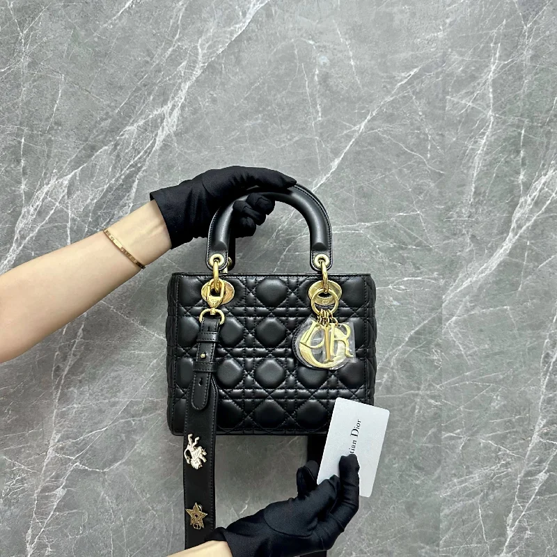 Christian Dior handbags with a snap - button closure and a decorative buckleLady Small ABC Lambskin Black GHW