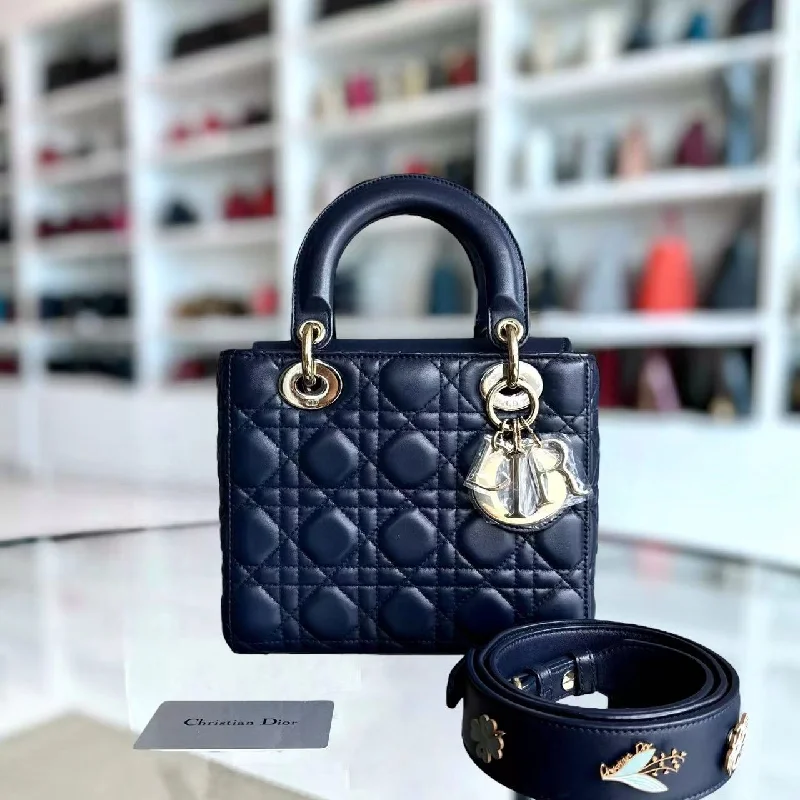 Trendsetting Christian Dior crossbody bags with a colorful strapLady Small Cannage Lambskin Dark Blue My Lady ABC Charm Badge GHW