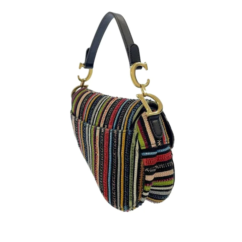 Christian Dior handbags with a back - pocket for quick storageDior Mini Beaded Canvas Striped Saddle (uTwXUN)