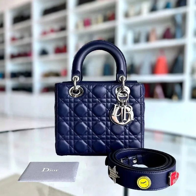 Christian Dior handbags with a removable shoulder strap for versatilityMy Lady Small Cannage Lambskin Dark Blue SHW