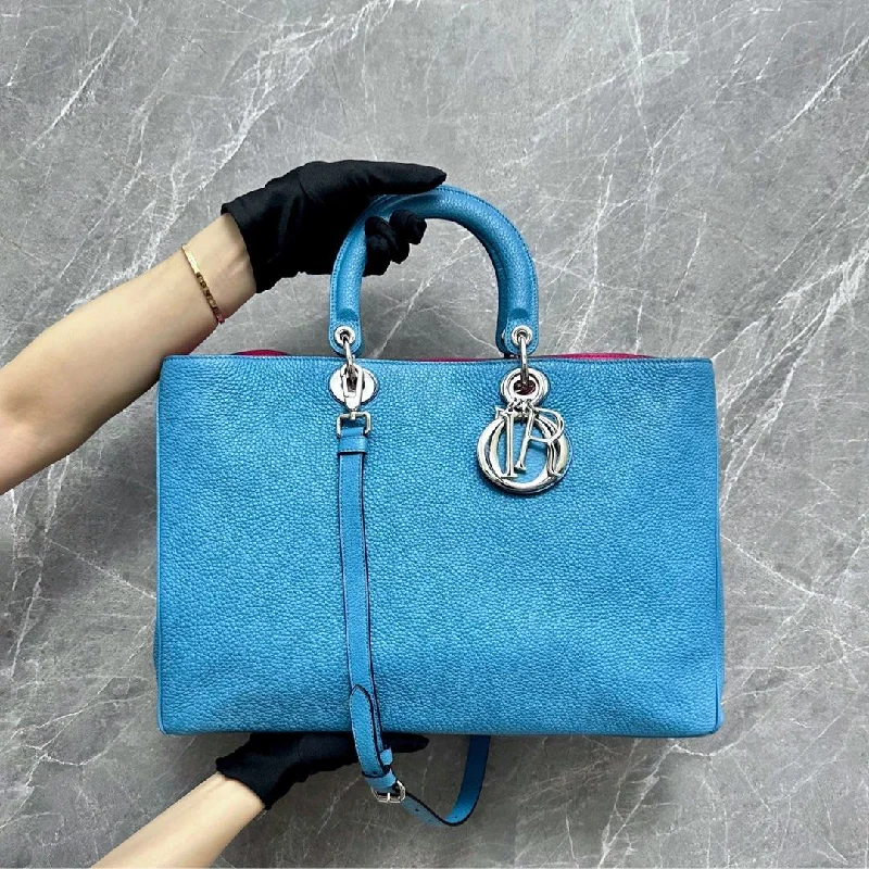 Christian Dior Saddle bags with a distressed leather finish*Fit Laptop* Diorissimo Lady Large Baby Blue SHW