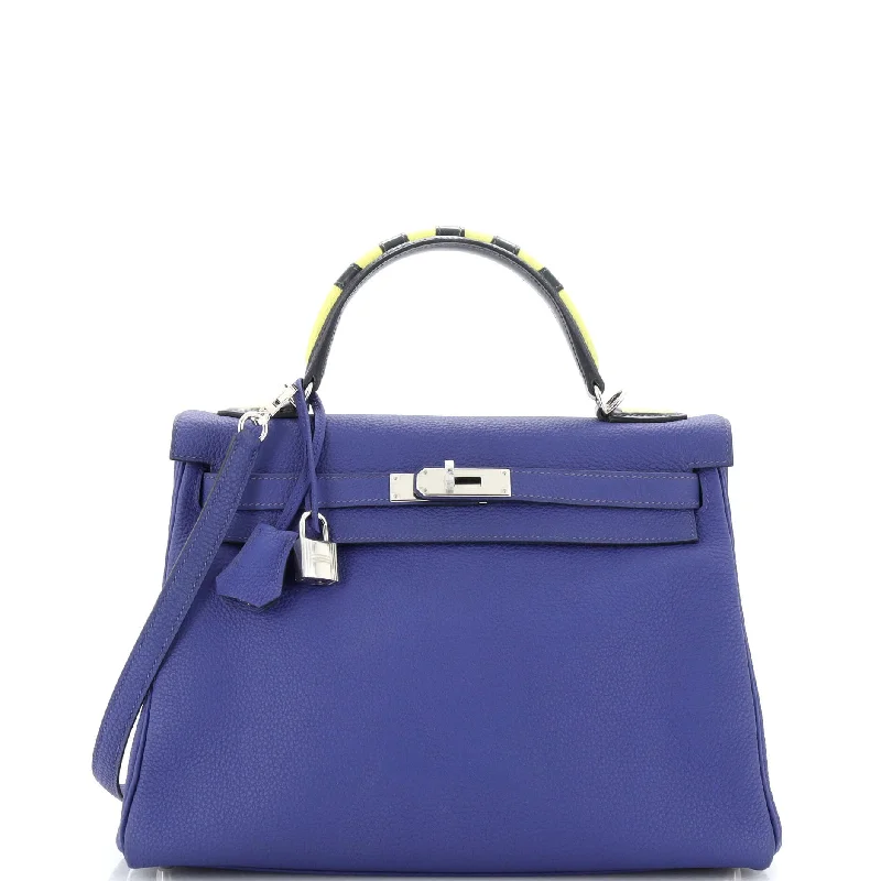 Hermes Lindy Bags in Seasonal Print CollaborationsKelly Au Trot Handbag Bleu Electrique Togo with Palladium Hardware 32