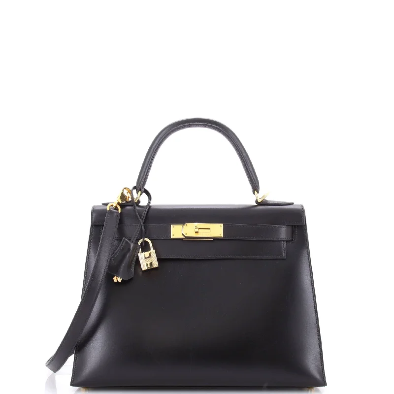 Ergonomic Hermes Etain Bags for Comfortable CarryingKelly Handbag Noir Box Calf with Gold Hardware 28