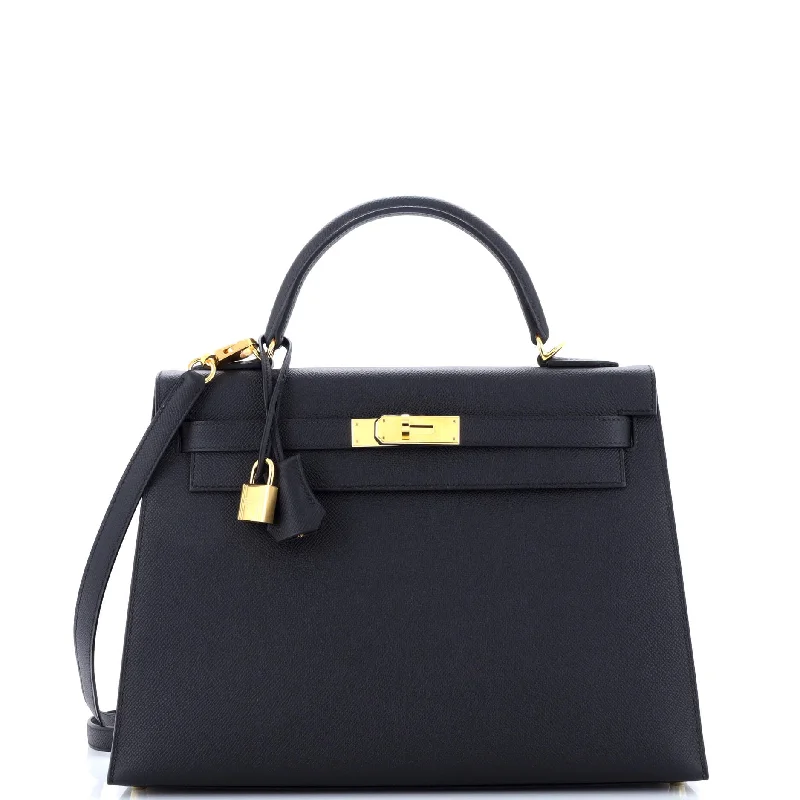 Sporty - Inspired Hermes Bags for Active LifestylesKelly Handbag Noir Epsom with Gold Hardware 32