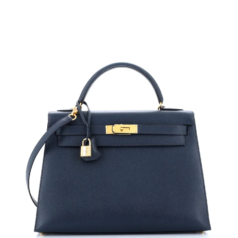 Sustainable and Ethical Hermes Bags for Conscious ConsumersKelly Handbag Bleu Marine Courchevel with Gold Hardware 32