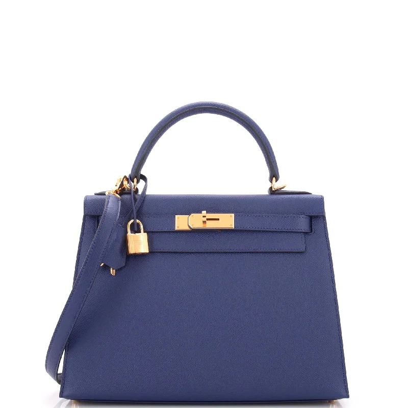 Stylish Hermes Kelly Bags with Custom - Engraved PlatesKelly Handbag Bleu Saphir Epsom with Gold Hardware 28