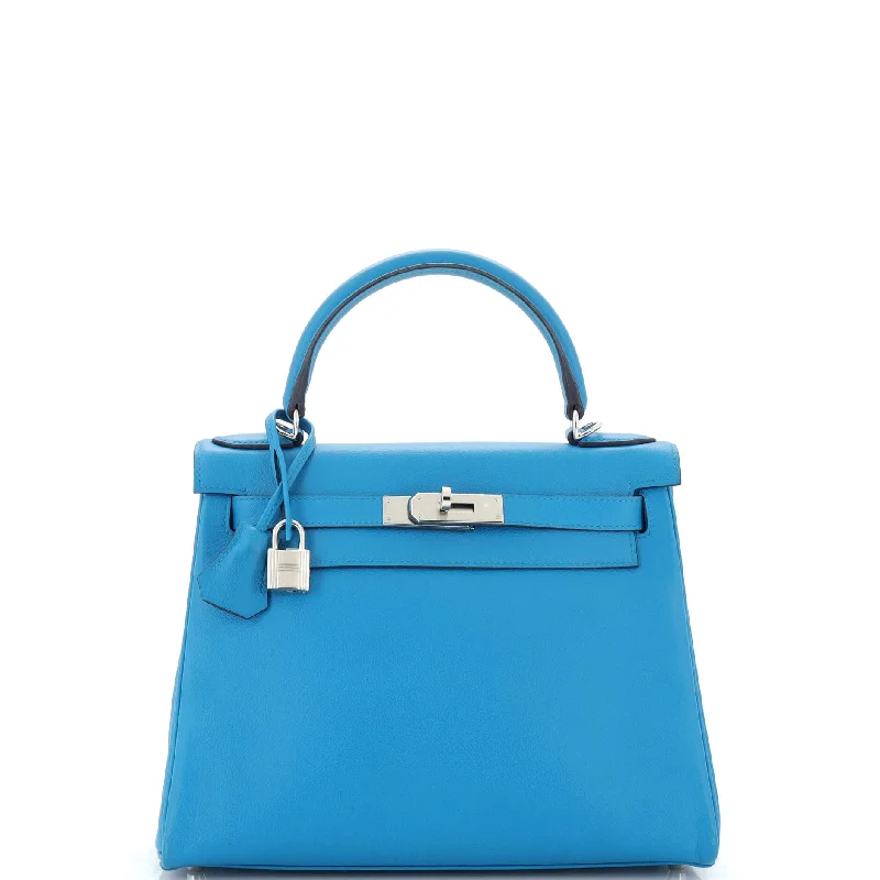 Durable Hermes Canvas - Trimmed Bags for Outdoor UseKelly Handbag Bleu Frida Evercolor with Pallladium Hardware 28