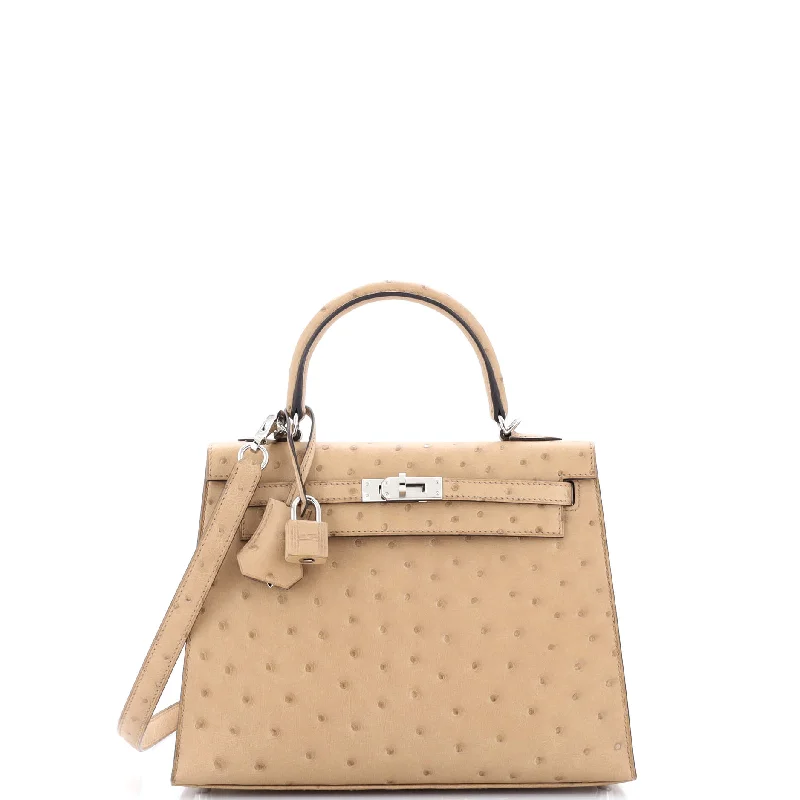 Hermes Kellydoll Bags for a Playful and Chic LookKelly Handbag Brown Ostrich with Palladium Hardware 25