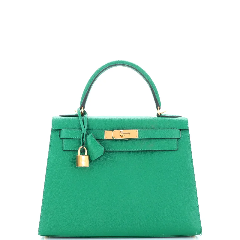 Ergonomic Hermes Etain Bags for Comfortable CarryingKelly Handbag Vert Vertigo Epsom with Gold Hardware 28