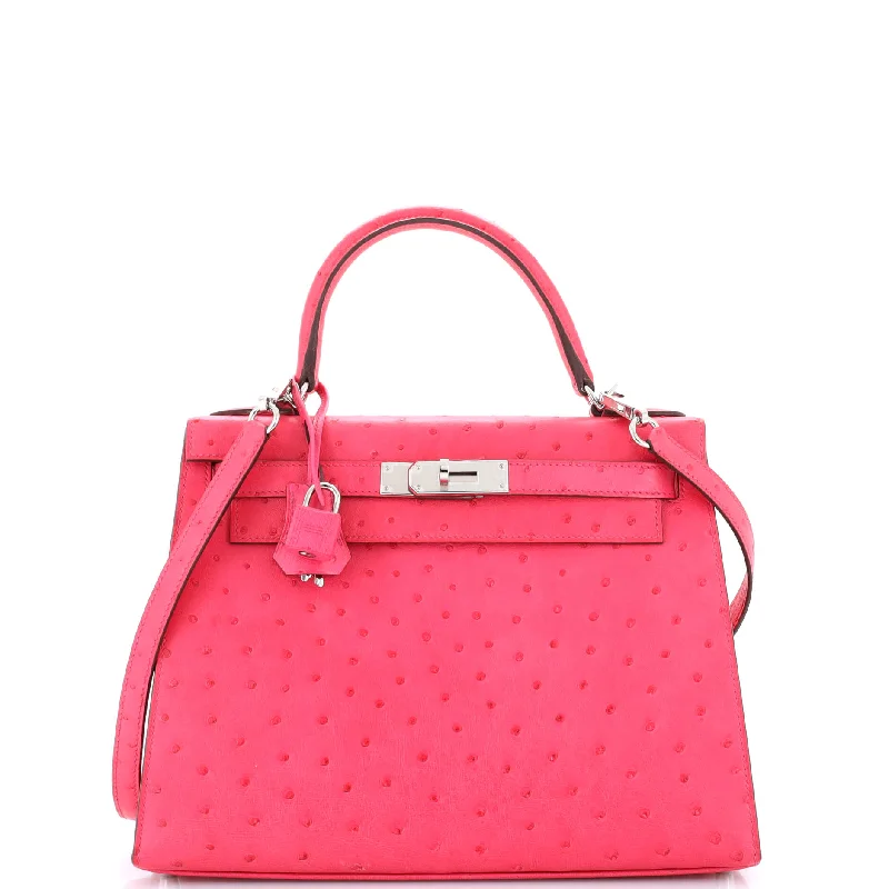 Hermes Sac a Depeches Bags with Antique - Style HardwareKelly Handbag Rose Tyrien Ostrich with Palladium Hardware 28