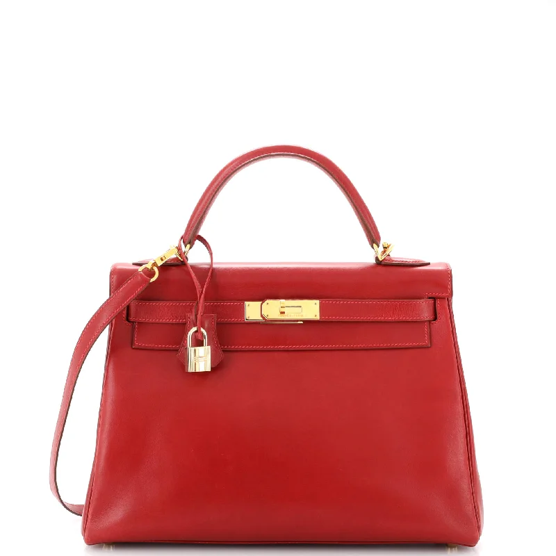 Hermes Bags with Chain - Link Handles for a Touch of GlamourKelly Handbag Rouge Vif Box Calf with Gold Hardware 32