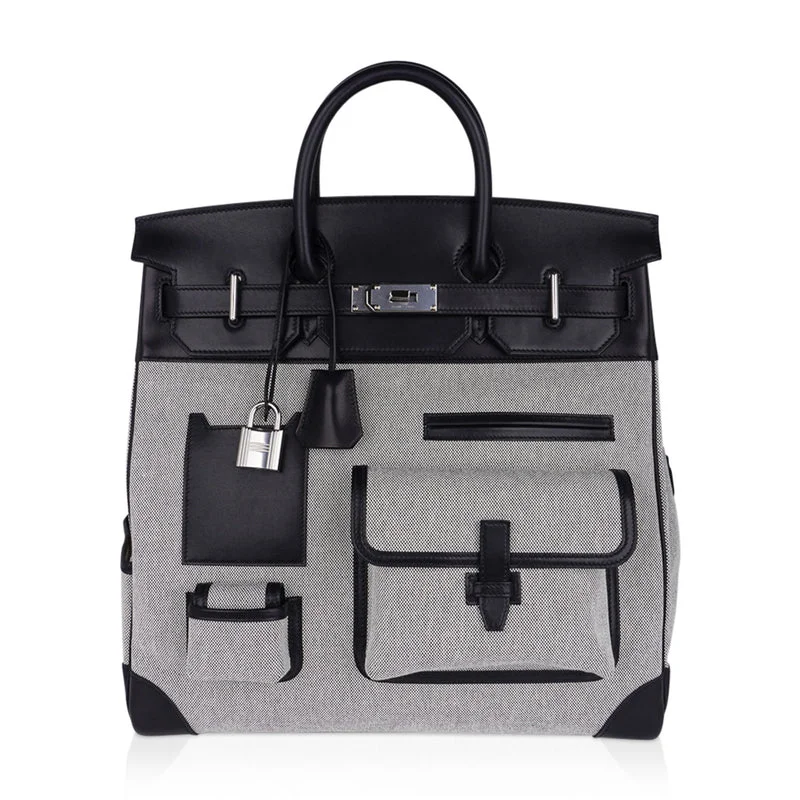 Easy - to - Clean Hermes Bags for Busy LifestylesHermes Haut A Courroies 40 Cargo Bag AA Ecru-Noir/Noir