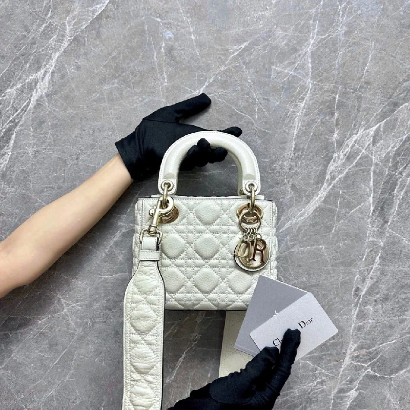 Christian Dior handbags with a detachable mirror for on - the - go touch - ups*Like New* Lady Mini Cream Calfskin GHW