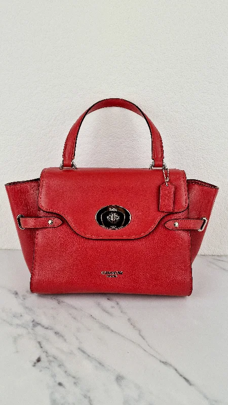 Coach bags with a detachable mobile phone holder for on - the - go useCoach Large Blake Flap Carryall Bag in Red Mixed Leather with Tophandle & Turnlock - Coach F39020